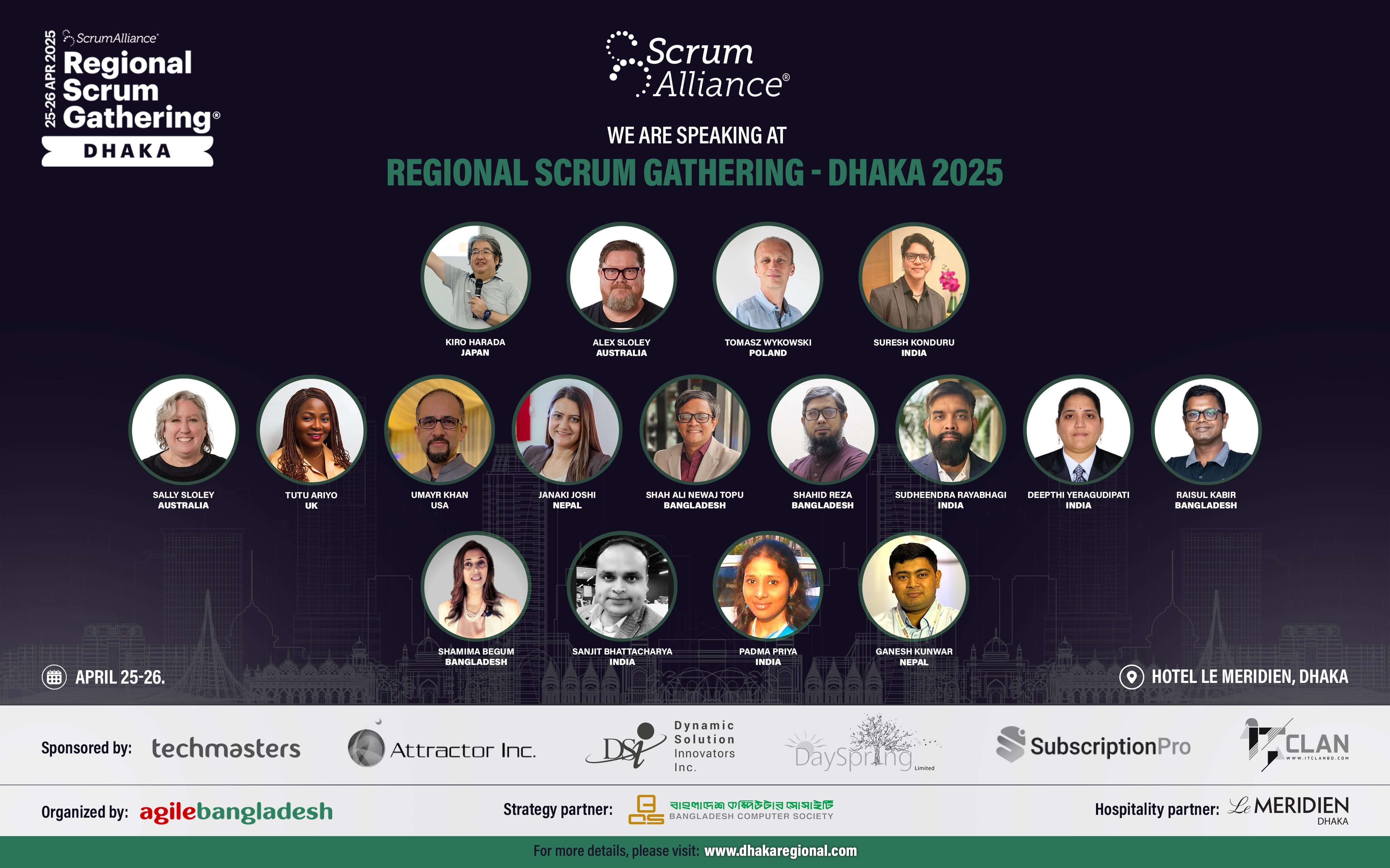 Past speakers at Regional Scrum Gathering Dhaka 2025